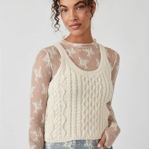 Free People High Tide Cream Cable-Knit Tank Sweater size Small